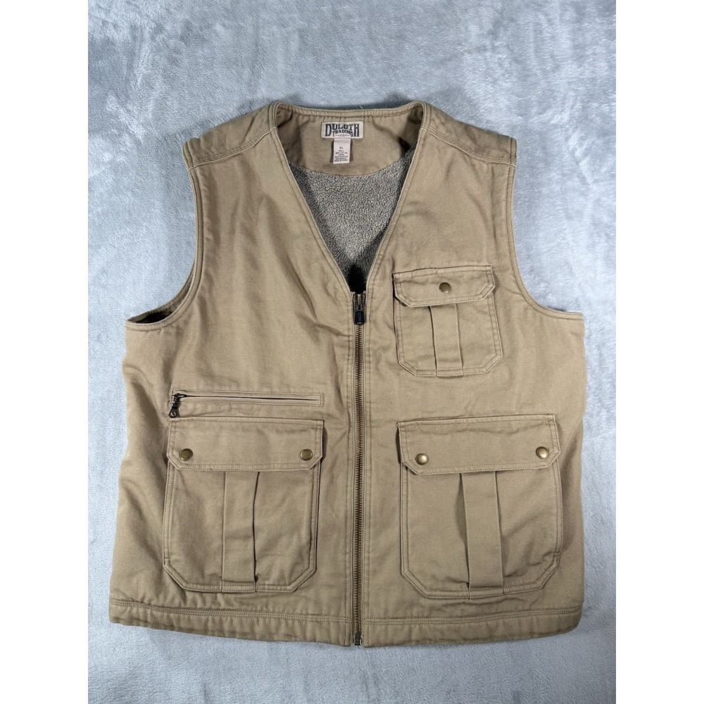 Duluth Trading Co Vest‎ Mens XL Tan Canvas Sherpa Lined Full Zip